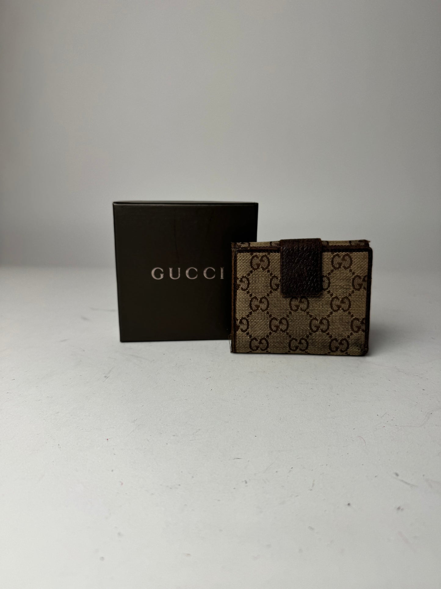 Vintage Gucci Monogram Leather Wallet Beige Brown