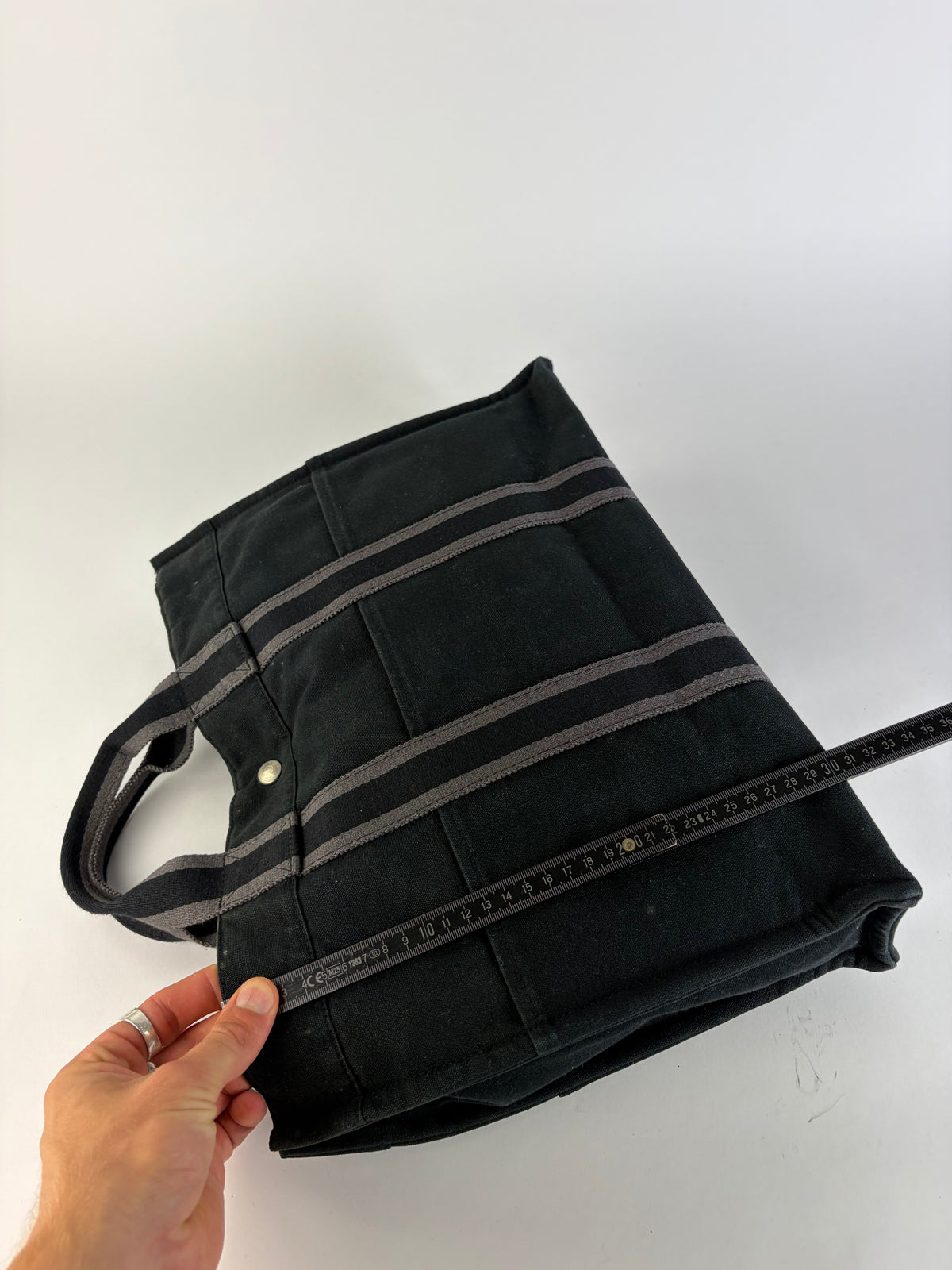 Vintage Hermes Victoria Canvas Tote Black Grey