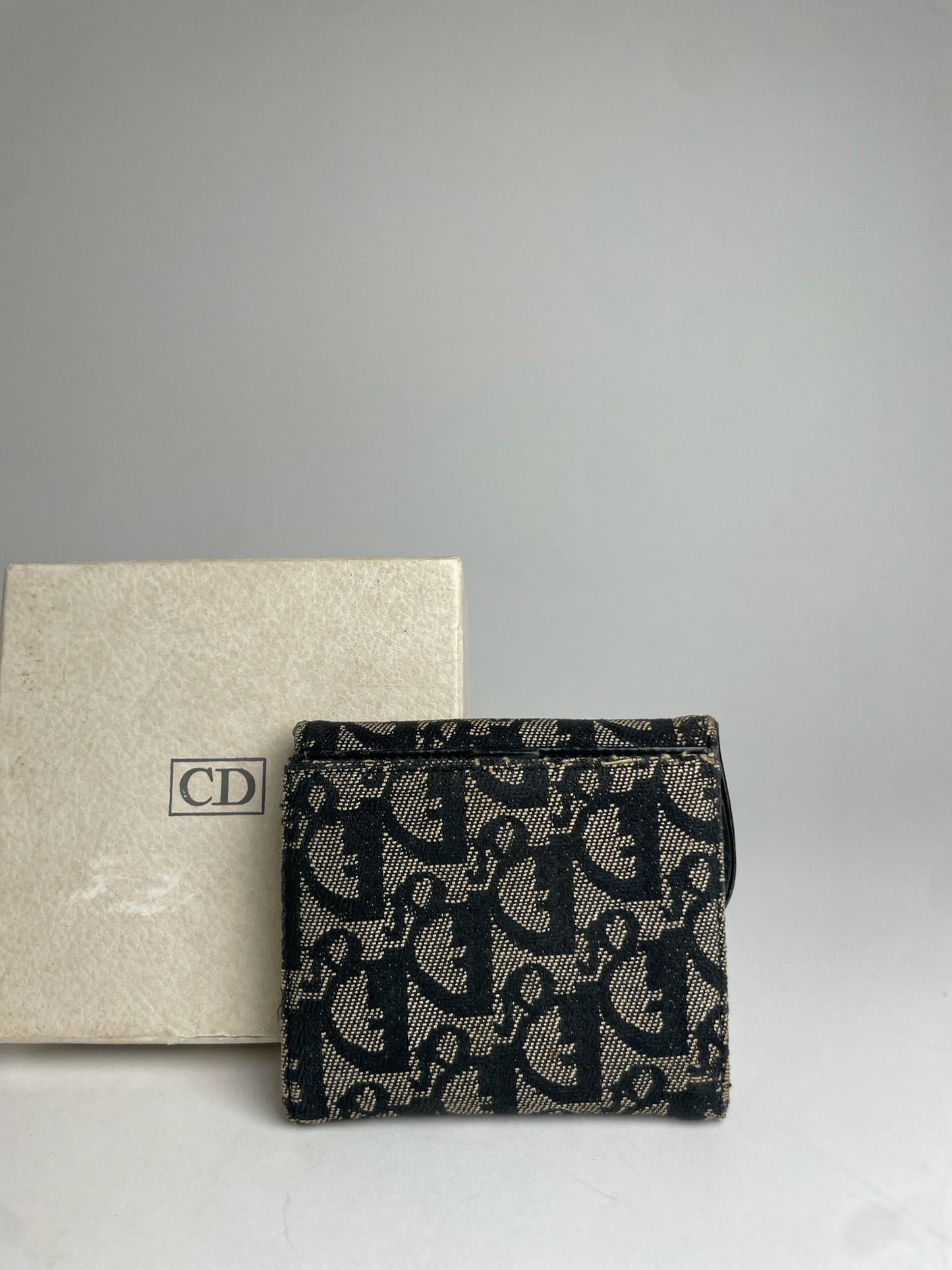 Vintage Dior Oblique Monogram Saddle Wallet Grey Black