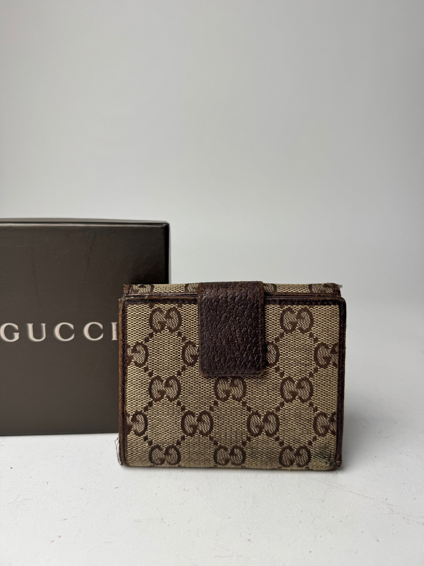 Vintage Gucci Monogram Leather Wallet Beige Brown