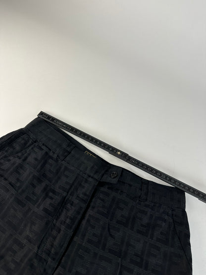 Vintage Fendi FF Monogram Cotton Trousers Black