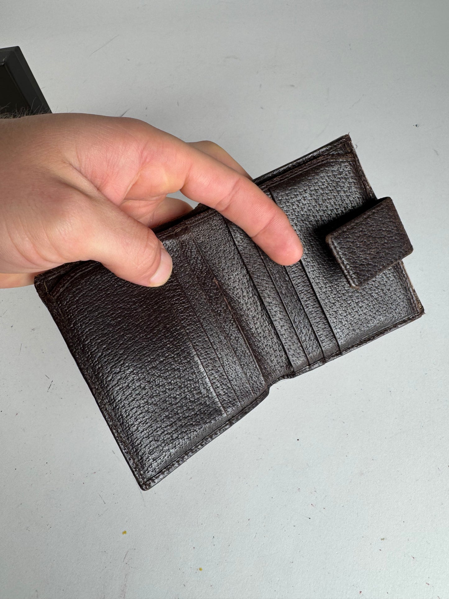 Vintage Gucci Monogram Leather Wallet Beige Brown