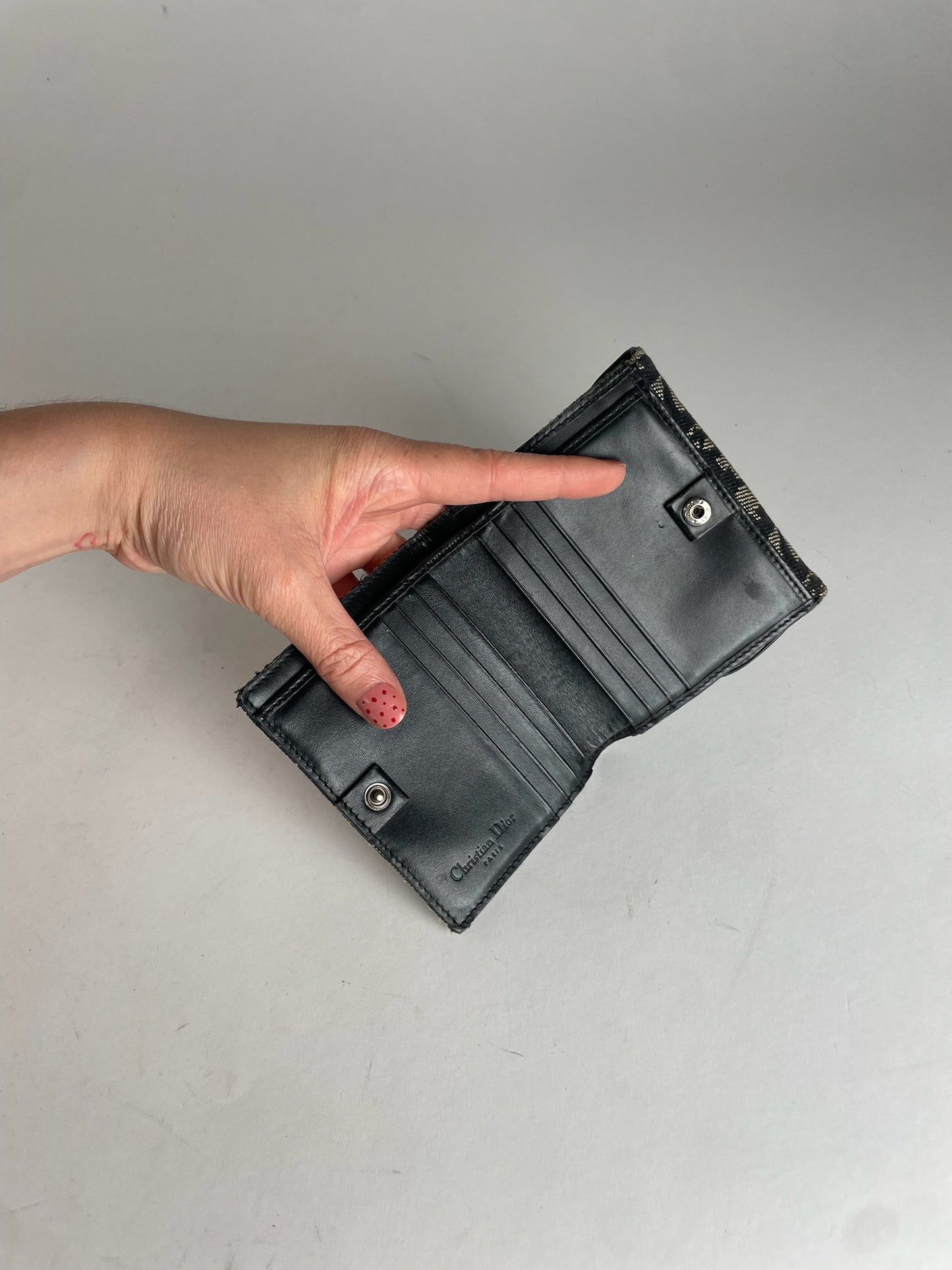 Vintage Dior Oblique Monogram Saddle Wallet Grey Black