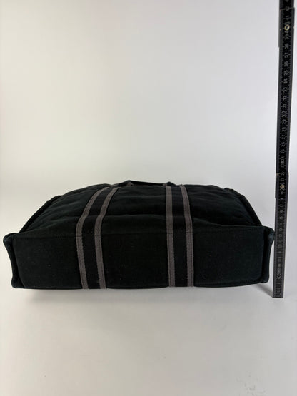 Vintage Hermes Victoria Canvas Tote Black Grey