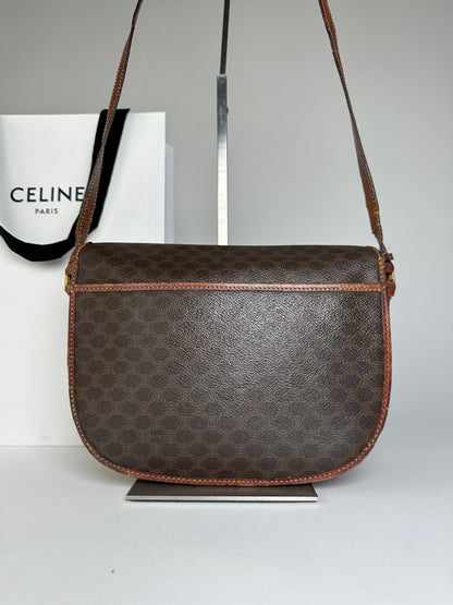 Vintage Celine Paris Triomphe Monogram Leather Shoulder Bag Brown