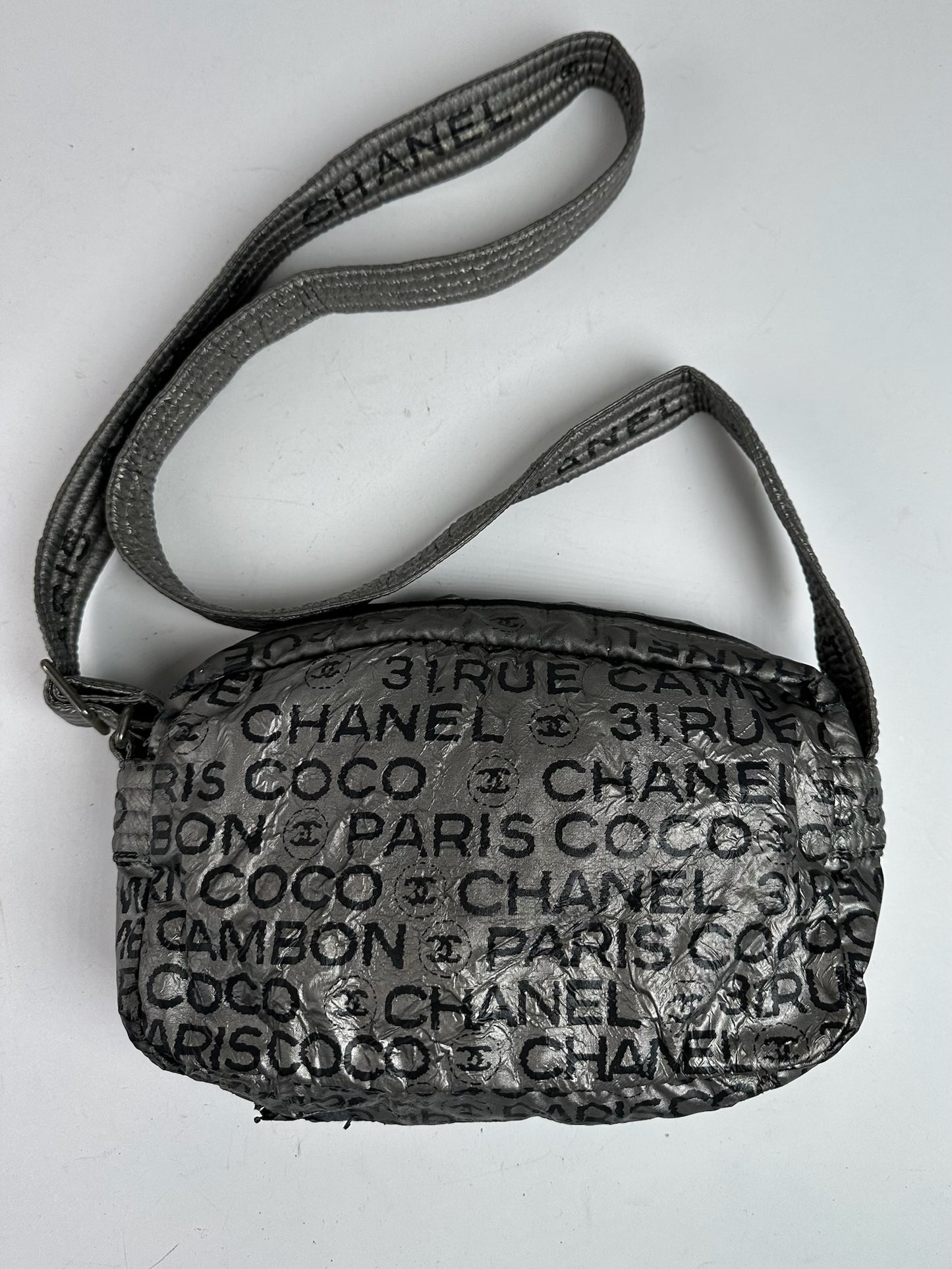 Vintage Chanel Momogram Shoulder Bag Silver Black