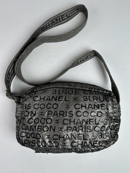 Vintage Chanel Momogram Shoulder Bag Silver Black