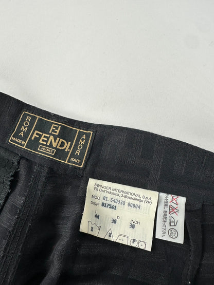 Vintage Fendi FF Monogram Cotton Trousers Black