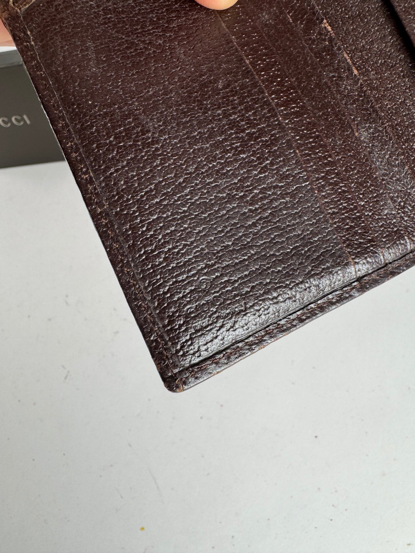 Vintage Gucci Monogram Leather Wallet Beige Brown