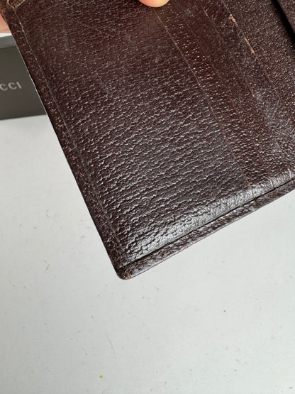 Vintage Gucci Monogram Leather Wallet Beige Brown