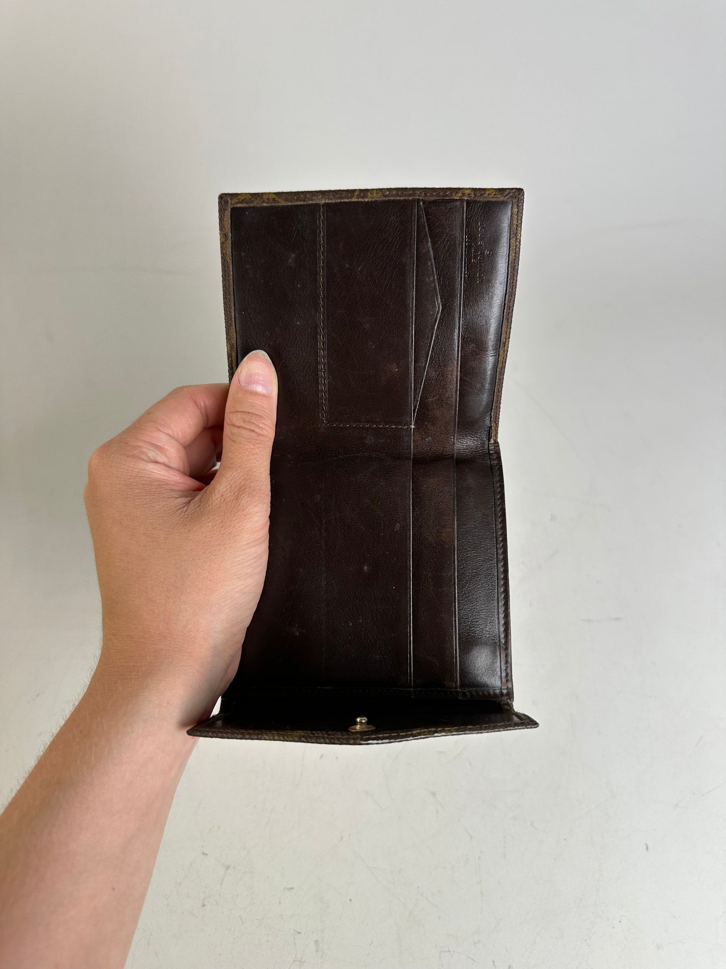 Vintage Louis Vuitton Monogram Canvas Bifold Wallet Brown Gold