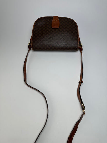 Vintage Celine Paris Triomphe Monogram Leather Shoulder Bag Brown
