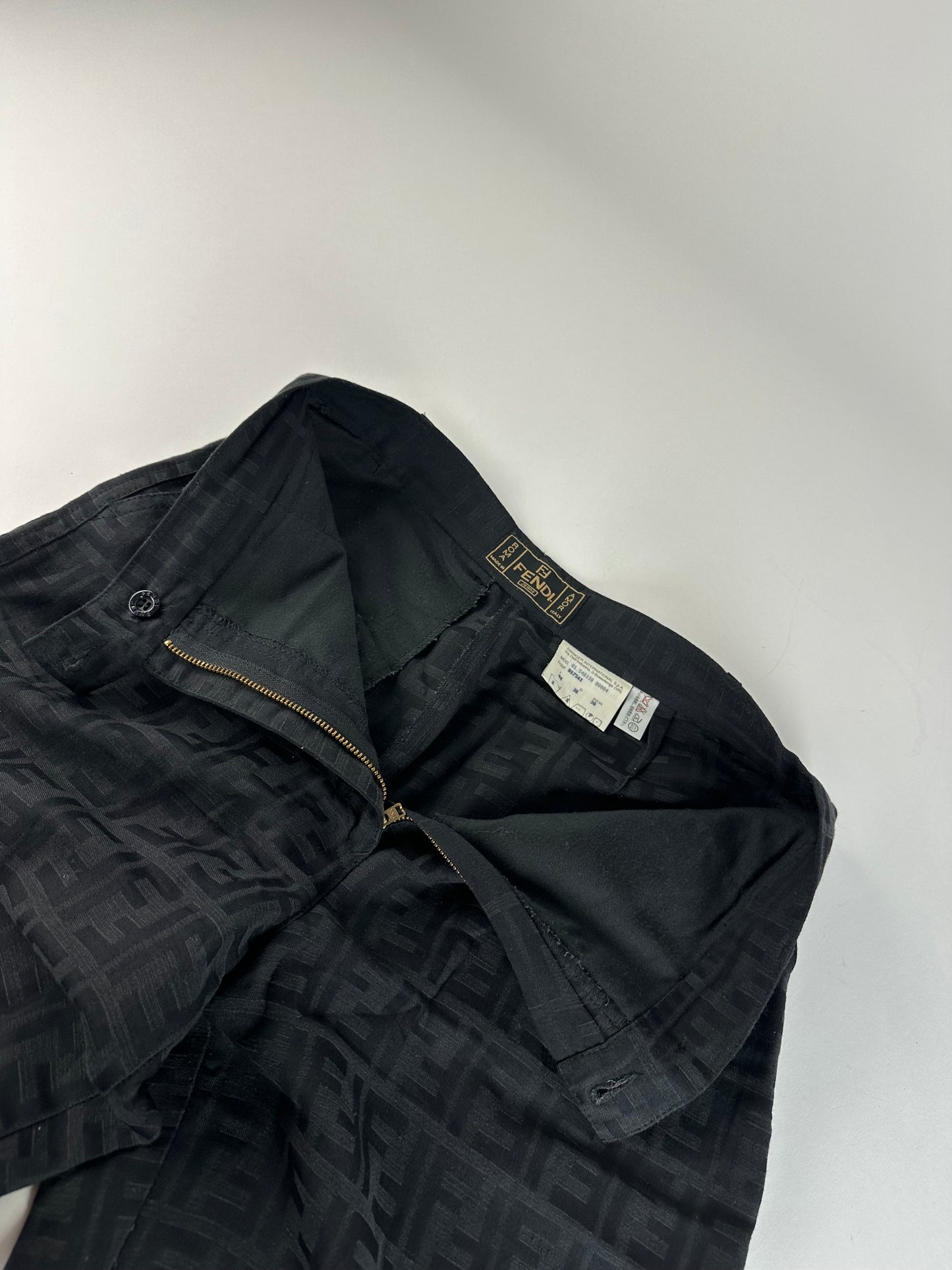 Vintage Fendi FF Monogram Cotton Trousers Black