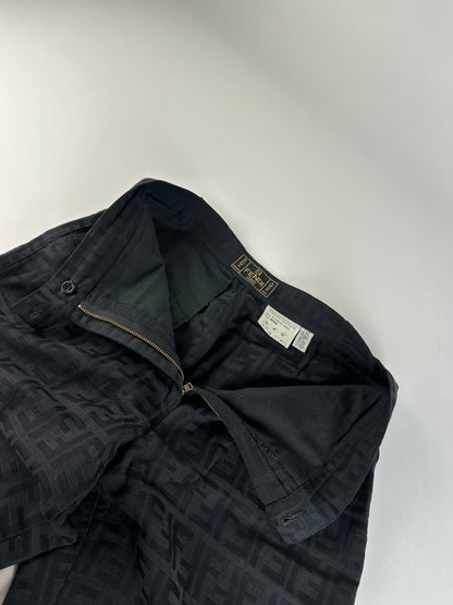 Vintage Fendi FF Monogram Cotton Trousers Black
