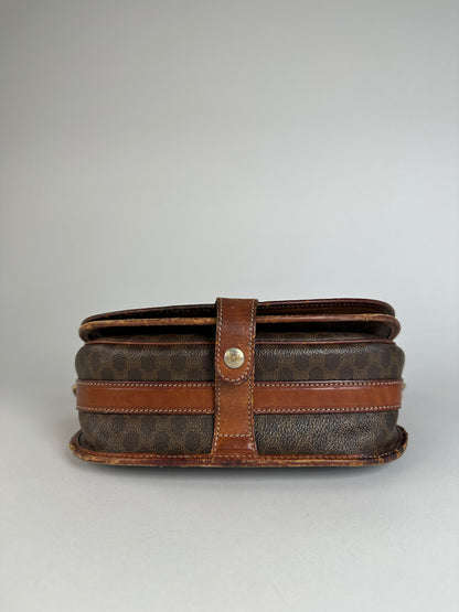 Vintage Celine Paris Triomphe Monogram Leather Shoulder Bag Brown