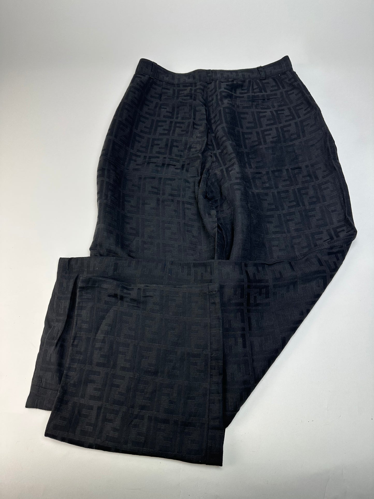 Vintage Fendi FF Monogram Cotton Trousers Black