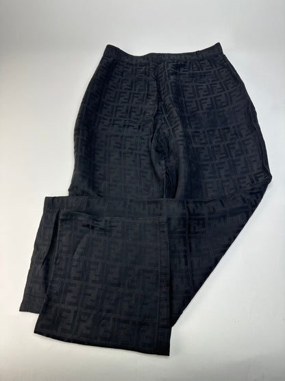 Vintage Fendi FF Monogram Cotton Trousers Black