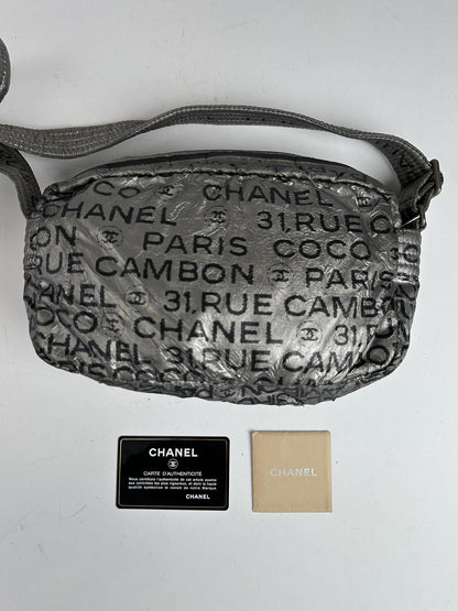 Vintage Chanel Momogram Shoulder Bag Silver Black