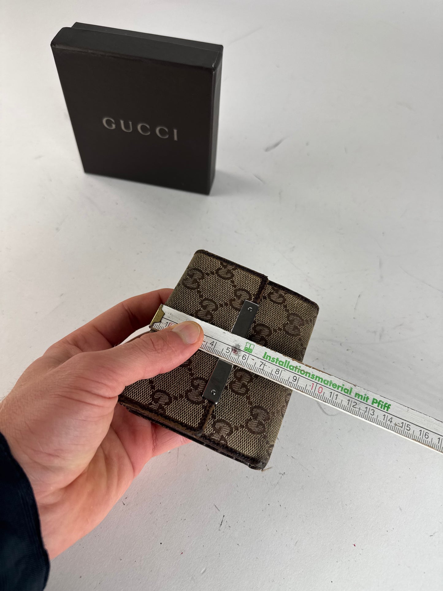 Vintage Gucci Monogram Leather Wallet Beige Brown