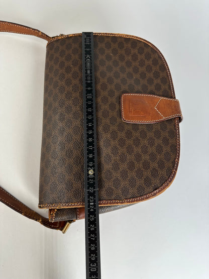 Vintage Celine Paris Triomphe Monogram Leather Shoulder Bag Brown