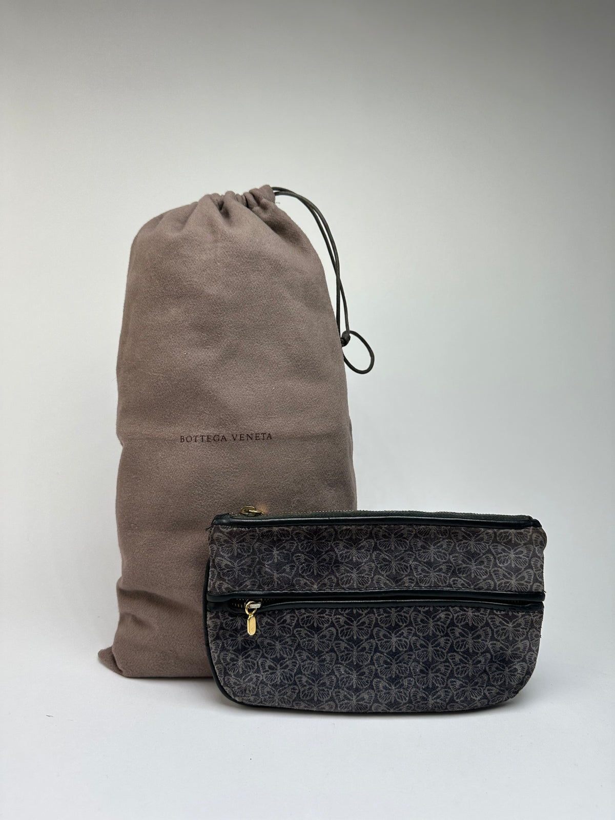 Vintage Bottega Veneta Butterfly Velvet Pouch Late 1980s Grey Black