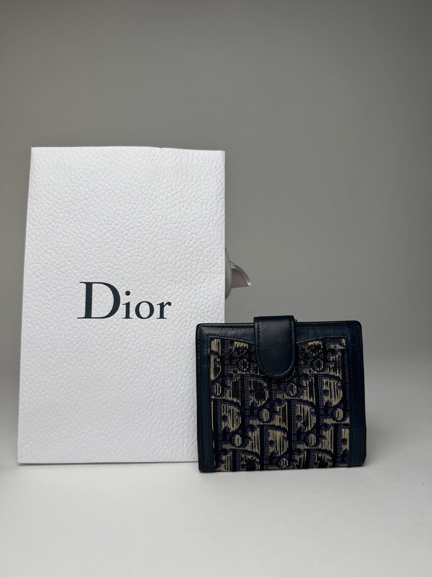 Vintage Dior Oblique Monogram Wallet Navy Beige