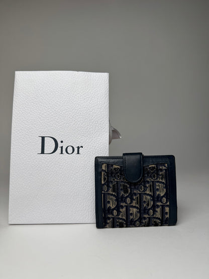 Vintage Dior Oblique Monogram Wallet Navy Beige