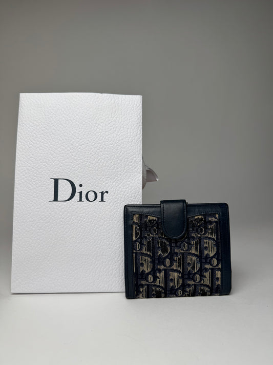 Vintage Dior Oblique Monogram Wallet Navy Beige