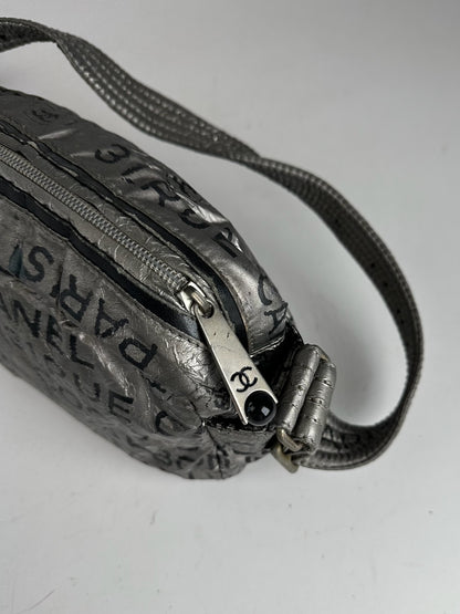 Vintage Chanel Momogram Shoulder Bag Silver Black