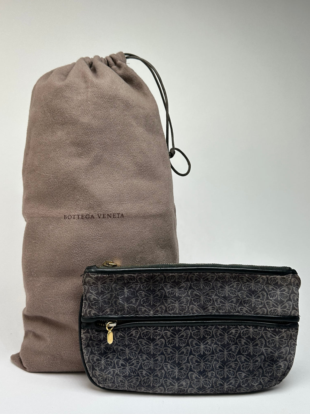 Vintage Bottega Veneta Butterfly Velvet Pouch Late 1980s Grey Black