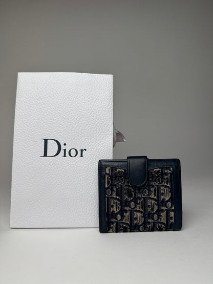 Vintage Dior Oblique Monogram Wallet Navy Beige
