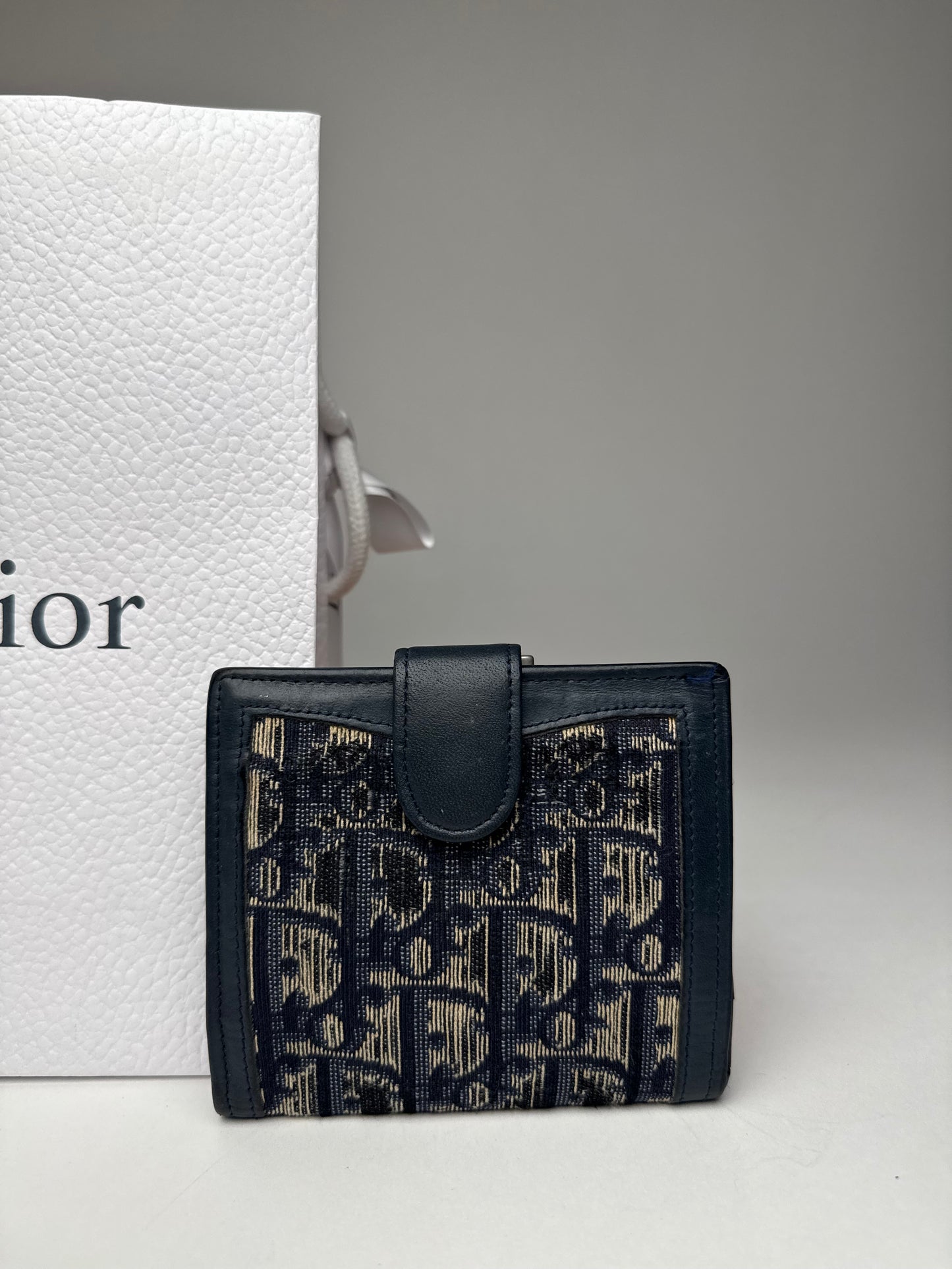 Vintage Dior Oblique Monogram Wallet Navy Beige