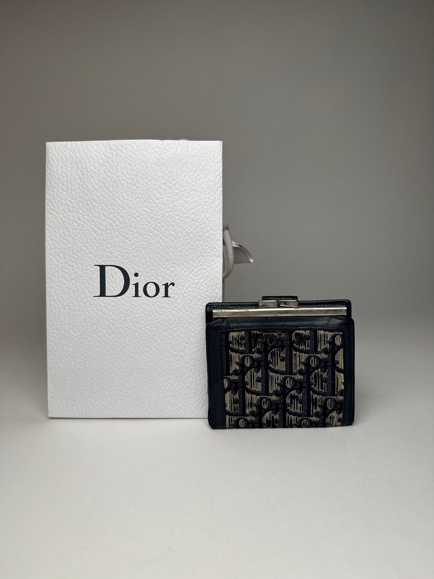 Vintage Dior Oblique Monogram Wallet Navy Beige