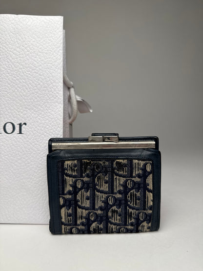 Vintage Dior Oblique Monogram Wallet Navy Beige