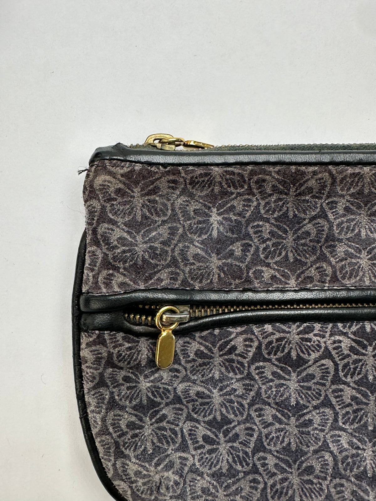 Vintage Bottega Veneta Butterfly Velvet Pouch Late 1980s Grey Black