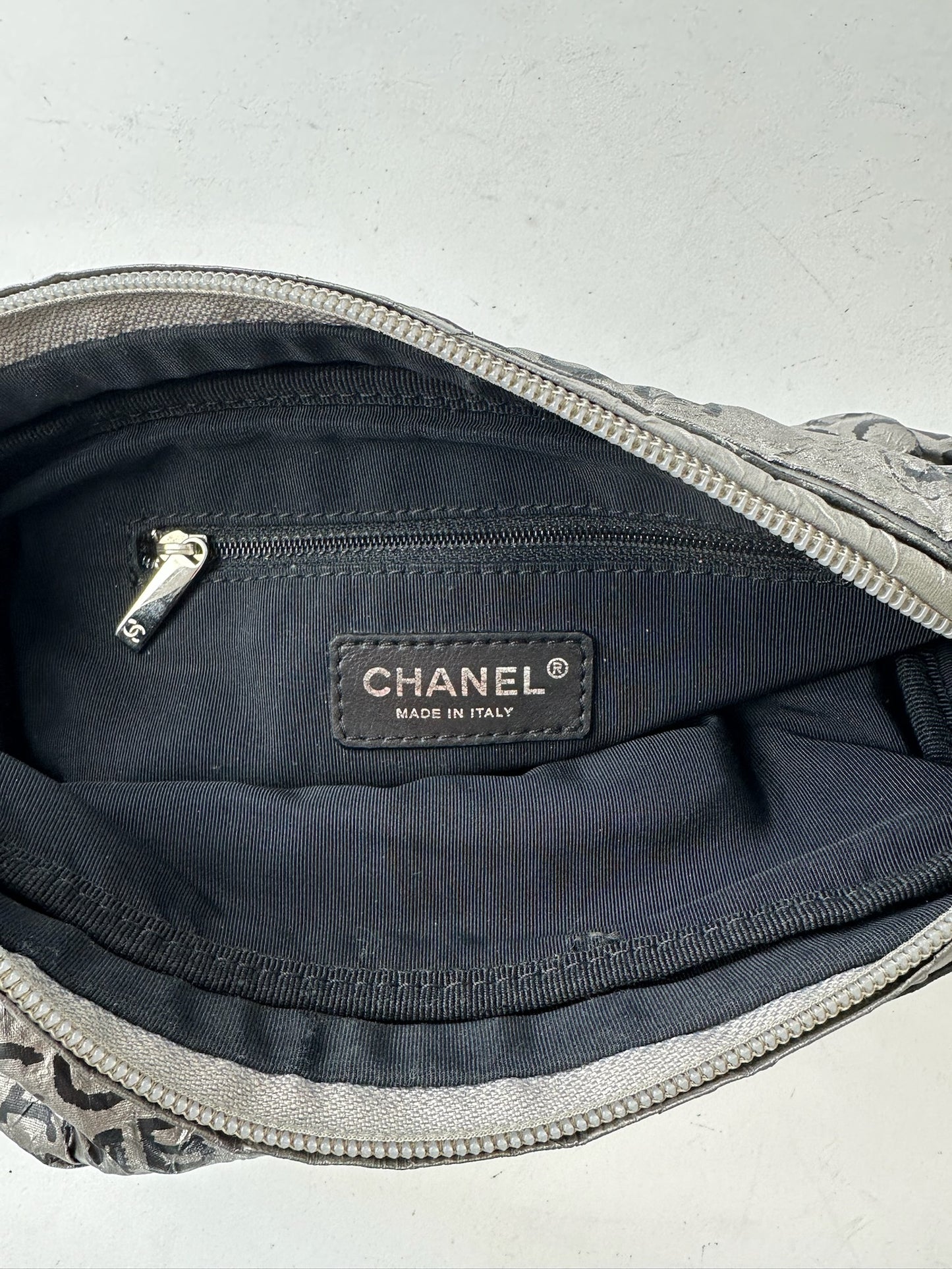 Vintage Chanel Momogram Shoulder Bag Silver Black