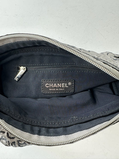 Vintage Chanel Momogram Shoulder Bag Silver Black