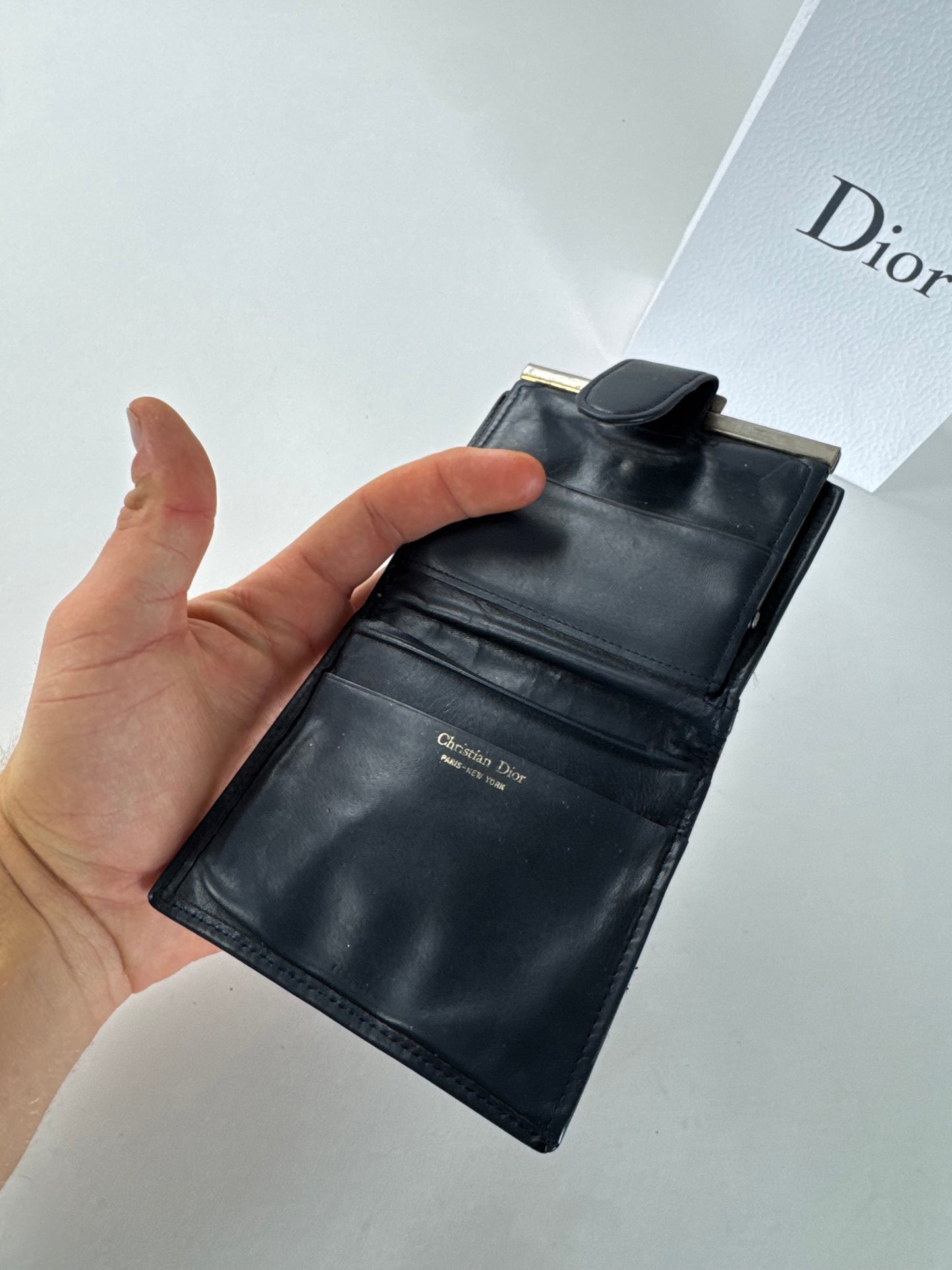 Vintage Dior Oblique Monogram Wallet Navy Beige