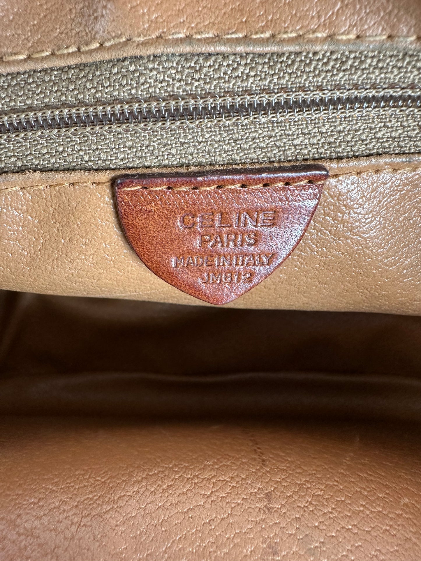 Vintage Celine Paris Triomphe Monogram Leather Shoulder Bag Brown