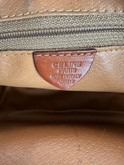 Vintage Celine Paris Triomphe Monogram Leather Shoulder Bag Brown