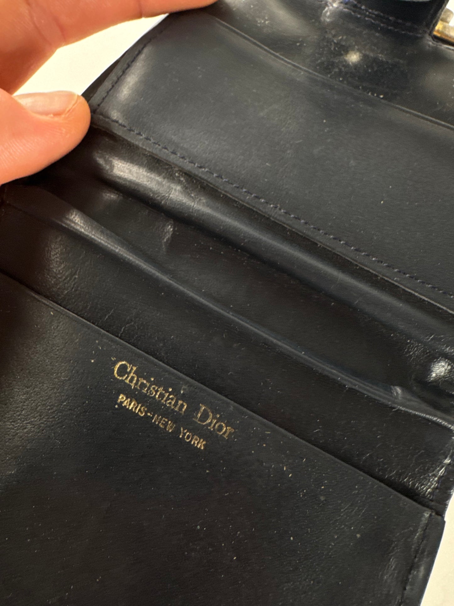 Vintage Dior Oblique Monogram Wallet Navy Beige
