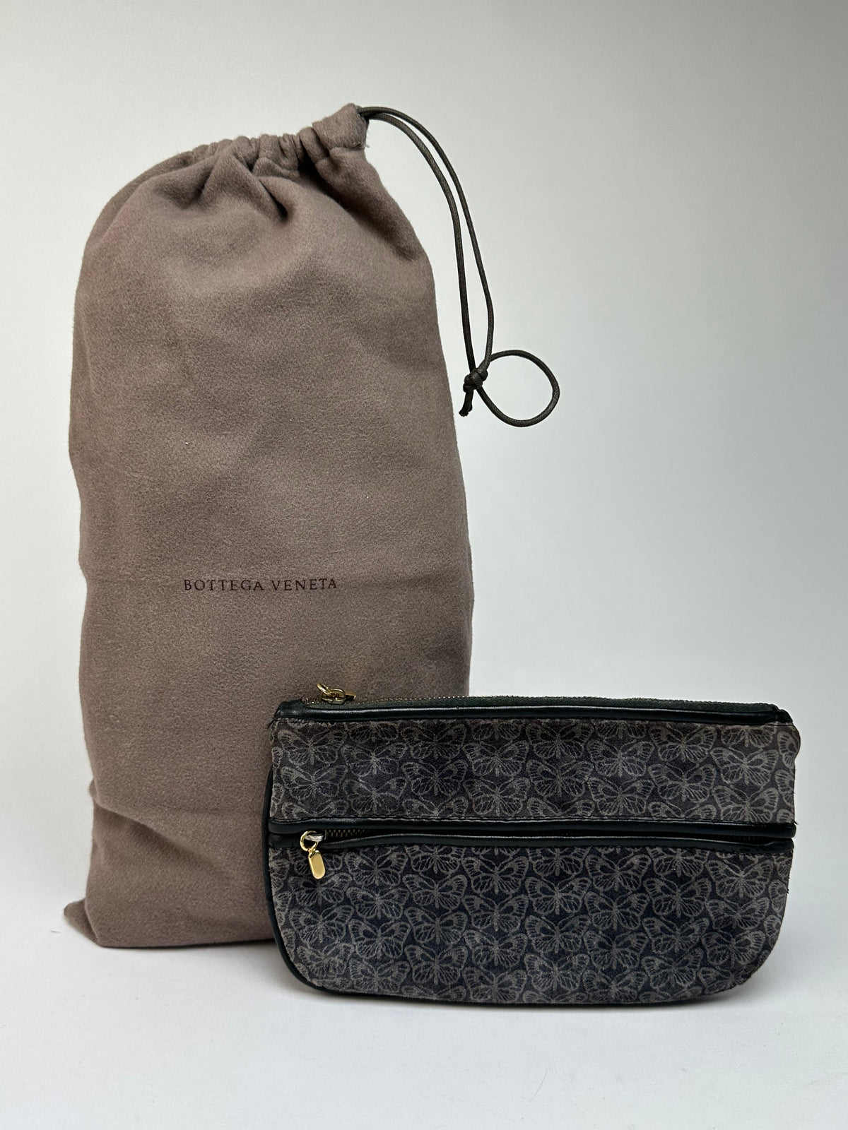 Vintage Bottega Veneta Butterfly Velvet Pouch Late 1980s Grey Black