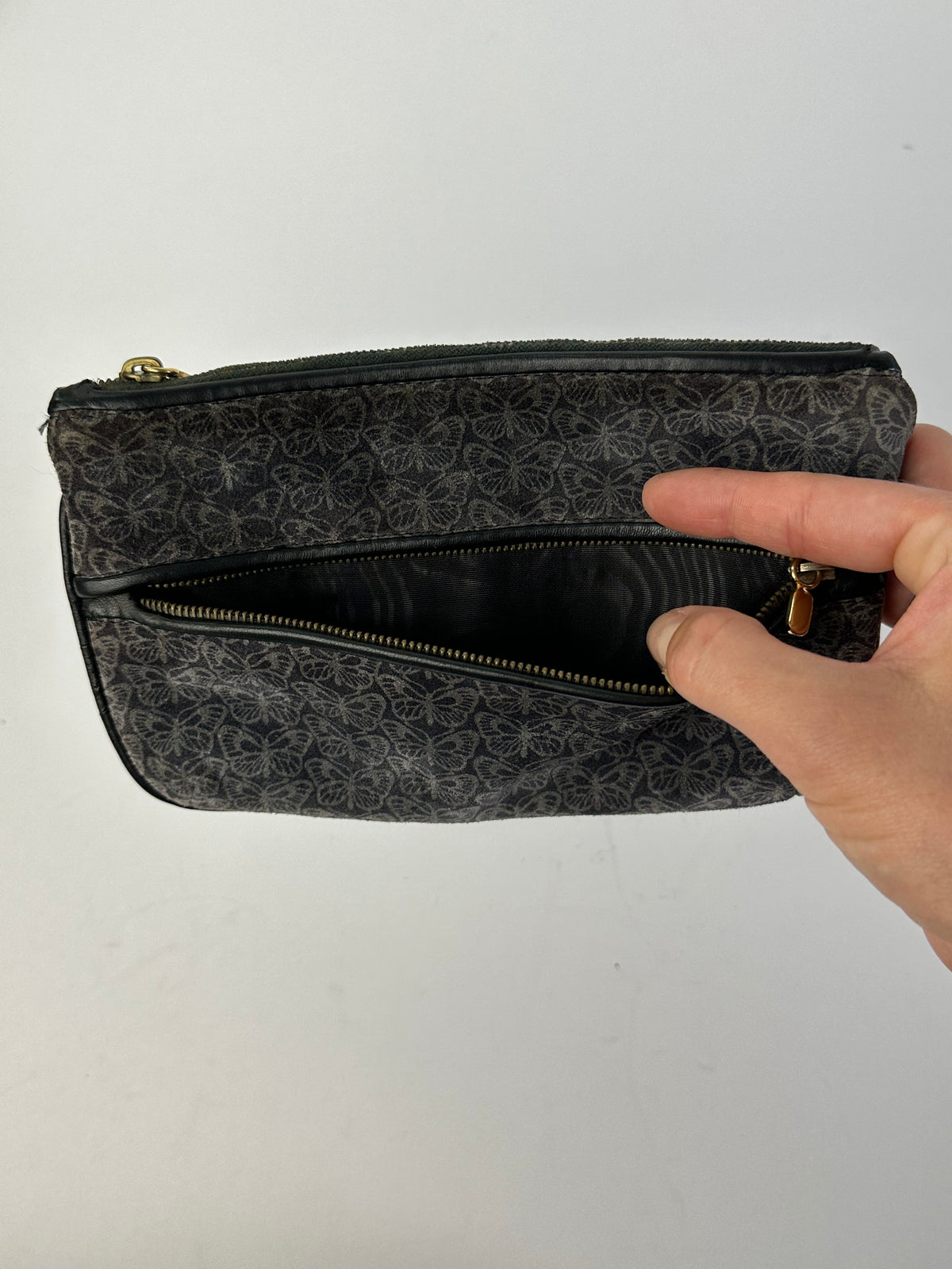 Vintage Bottega Veneta Butterfly Velvet Pouch Late 1980s Grey Black