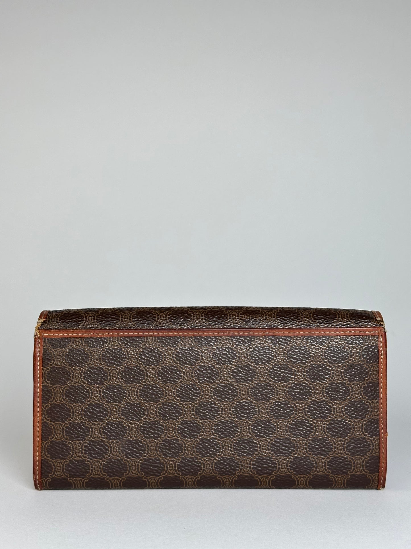 Vintage Celine Paris Triomphe Monogram Leather Long Wallet Brown