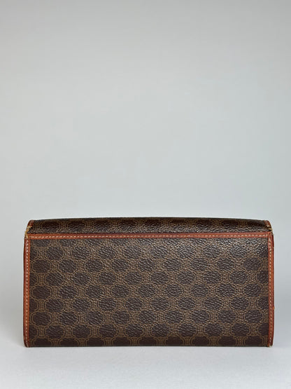 Vintage Celine Paris Triomphe Monogram Leather Long Wallet Brown