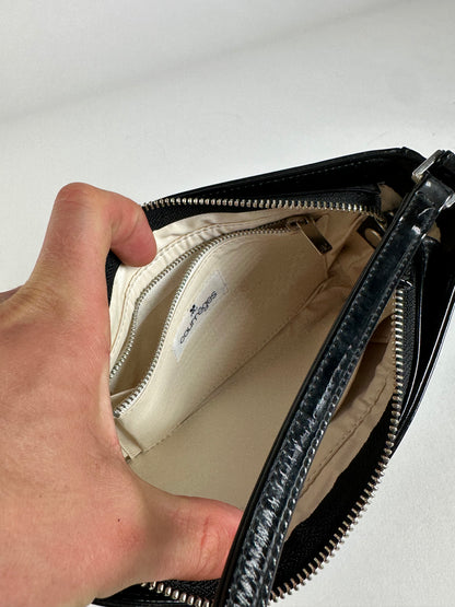 Vintage Courreges Patent Leather Clutch Bag Black Silver