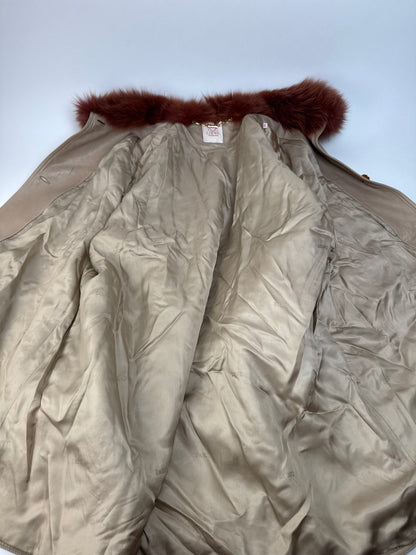 Vintage Loewe Madrid Leather Fur Coat 38/M Beige Brown