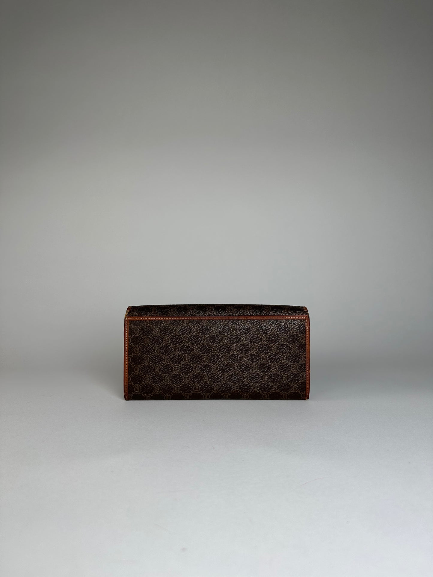 Vintage Celine Paris Triomphe Monogram Leather Long Wallet Brown