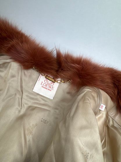 Vintage Loewe Madrid Leather Fur Coat 38/M Beige Brown