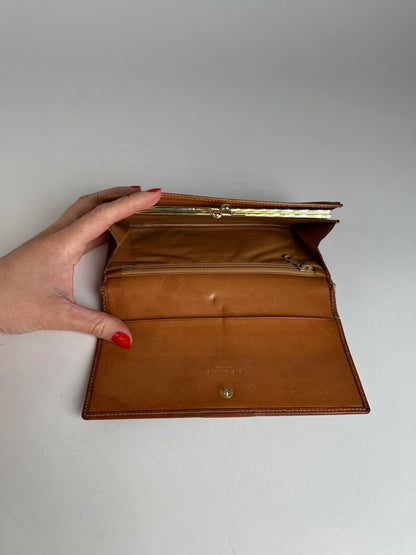 Vintage Celine Paris Triomphe Monogram Leather Long Wallet Brown